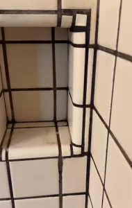 Water pooling issues in recessed shampoo niche